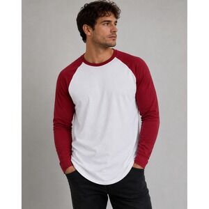 Royal Avalon Mens XL Baseball Tee White Red Long Sleeve Raglan Cotton T-Shirt